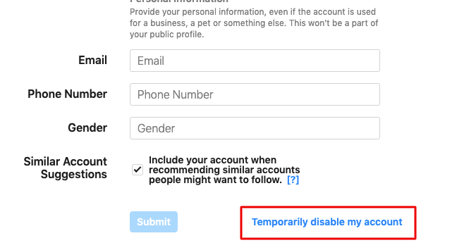 Temporarily Disable My Account